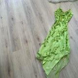 Spaghetti Strap Sheath Long Prom Dresses Vintage Chiffon Beaded Green Formal Dresses HZ1024