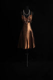 Spaghetti Strap A-Line Short Prom Dresses Satin Brown Formal Dresses Sequin Homecoming Dresses HZ1024