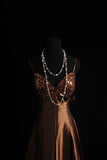 Spaghetti Strap A-Line Short Prom Dresses Satin Brown Formal Dresses Sequin Homecoming Dresses HZ1024