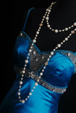 Spaghetti Strap Sheath Long Prom Dresses Satin Blue Evening Dresses HZ1024