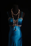Spaghetti Strap Sheath Long Prom Dresses Satin Blue Evening Dresses HZ1024
