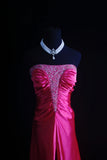 Strapless Sheath Long Prom Dresses Taffeta Hot Pink New Year's Eve Dresses HZ1024