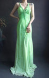 V neck Sheath Long Prom Dresses Beaded Chiffon Green Evening Dresses HZ1024