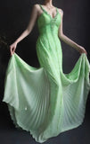 V neck Sheath Long Prom Dresses Beaded Chiffon Green Evening Dresses HZ1024