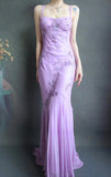 Spaghetti Strap Mermaid Long Prom Dresses Beaded Chiffon Lavender Long Evening Dresses HZ1024