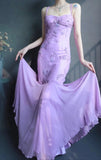 Spaghetti Strap Mermaid Long Prom Dresses Beaded Chiffon Lavender Long Evening Dresses HZ1024