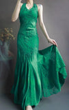 Spaghetti Strap Mermaid Long Prom Dresses Lace Applique Green Evening Dresses with Open Back HZ1024