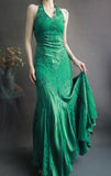 Spaghetti Strap Mermaid Long Prom Dresses Lace Applique Green Evening Dresses with Open Back HZ1024