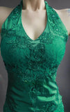 Spaghetti Strap Mermaid Long Prom Dresses Lace Applique Green Evening Dresses with Open Back HZ1024