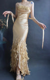 Spaghetti Strap Bodycon Long Prom Dresses Taffeta Gold Evening Dresses HZ1024