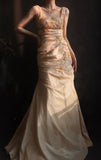 Square Neck Sheath Long Prom Dresses Beaded Taffeta Yellow Evening Dresses HZ1024