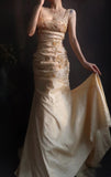 Square Neck Sheath Long Prom Dresses Beaded Taffeta Yellow Evening Dresses HZ1024