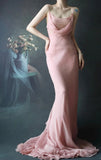 Spaghetti Strap Sheath Long Prom Dresses Chiffon Dusty Pink Evening Dresses HZ1024