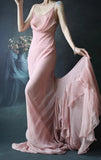 Spaghetti Strap Sheath Long Prom Dresses Chiffon Dusty Pink Evening Dresses HZ1024