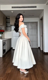 Off-the-shoulder A-Line Wedding Guest Dresses Satin Light Champagne Birthday Dresses HZ1024