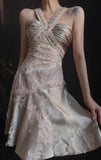 V-neck Sheath Wedding Guest Dresses Satin Lace Birthday Dresses HZ1024
