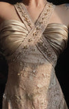 V-neck Sheath Wedding Guest Dresses Satin Lace Birthday Dresses HZ1024