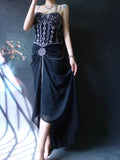 Spaghetti Strap Sheath Wedding Guest Dresses Black Birthday Dresses Chiffon Beaded Formal Dresses HZ1024