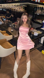 Pink Homecoming Dresses Spaghetti Strap Sheath Short Prom Dresses Cute Birthday Dresses HZ1024