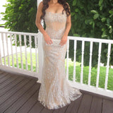 Strapless Sheath Champagne Long Prom Dresses Rhinestone Tulle Birthday Dresses Champagne Evening Dresses HZ1024
