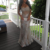 Strapless Sheath Champagne Long Prom Dresses Rhinestone Tulle Birthday Dresses Champagne Evening Dresses HZ1024