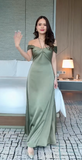 Off-the-shoulder Sheath Satin Green Bridesmaid Dresses HZ1024