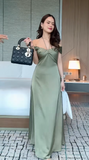 Off-the-shoulder Sheath Satin Green Bridesmaid Dresses HZ1024
