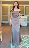 Square Neck Sheath Satin Chocolate Bridesmaid Dresses HZ1024