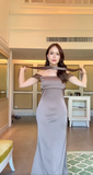 Square Neck Sheath Satin Chocolate Bridesmaid Dresses HZ1024