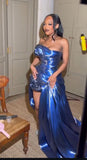 Sweetheart Sheath Blue Long Prom Dresses with Slits HZ1024
