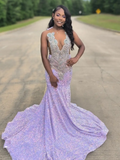 Mermaid Sequin Purple Long Prom Dresses HZ1024
