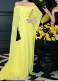 Off-the-shoulder Sheath Long Prom Dresses Yellow Formal Evening Gowns HZ1024