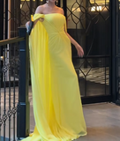 Off-the-shoulder Sheath Long Prom Dresses Yellow Formal Evening Gowns HZ1024