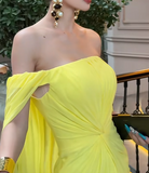 Off-the-shoulder Sheath Long Prom Dresses Yellow Formal Evening Gowns HZ1024