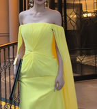 Off-the-shoulder Sheath Long Prom Dresses Yellow Formal Evening Gowns HZ1024