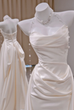 Strapless Sheath Wedding Dress Ivory Satin Bridal Gown Elegant Sleeveless Bridal Dress HZ1024