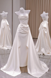 Strapless Sheath Wedding Dress Ivory Satin Bridal Gown Elegant Sleeveless Bridal Dress HZ1024