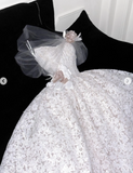 Strapless Ball Gown White Wedding Dress Lace Applique Bridal Dress Elegant Sleeveless Bridal Gown HZ1024