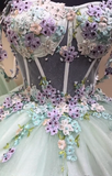 Light Green Ball Gown Spaghetti Straps Quinceanera Dress Tulle Applique Sweet 16 Dress HZ1024