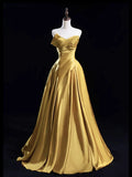 Satin Gold Long Prom Dress, Gold Long Formal Dress HZ1024