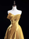 Satin Gold Long Prom Dress, Gold Long Formal Dress HZ1024