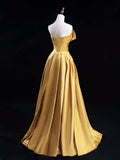 Satin Gold Long Prom Dress, Gold Long Formal Dress HZ1024