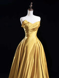 Satin Gold Long Prom Dress, Gold Long Formal Dress HZ1024