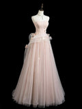Tulle Applique Long Prom Dress, Pink Long Formal Dress HZ1024