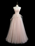 Tulle Applique Long Prom Dress, Pink Long Formal Dress HZ1024