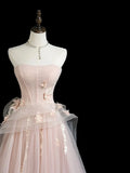 Tulle Applique Long Prom Dress, Pink Long Formal Dress HZ1024