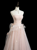 Tulle Applique Long Prom Dress, Pink Long Formal Dress HZ1024