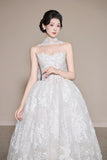 Strapless Wedding Dresses Applique A-Line Tulle Bridal Gowns Sleeveless White Bridal Dresses HZ1024