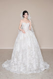Strapless Wedding Dresses Applique A-Line Tulle Bridal Gowns Sleeveless White Bridal Dresses HZ1024