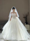 Off-the-shoulder Wedding Dresses Ball Gown Tulle Bridal Gowns Ivory Bridal Dresses HZ1024
